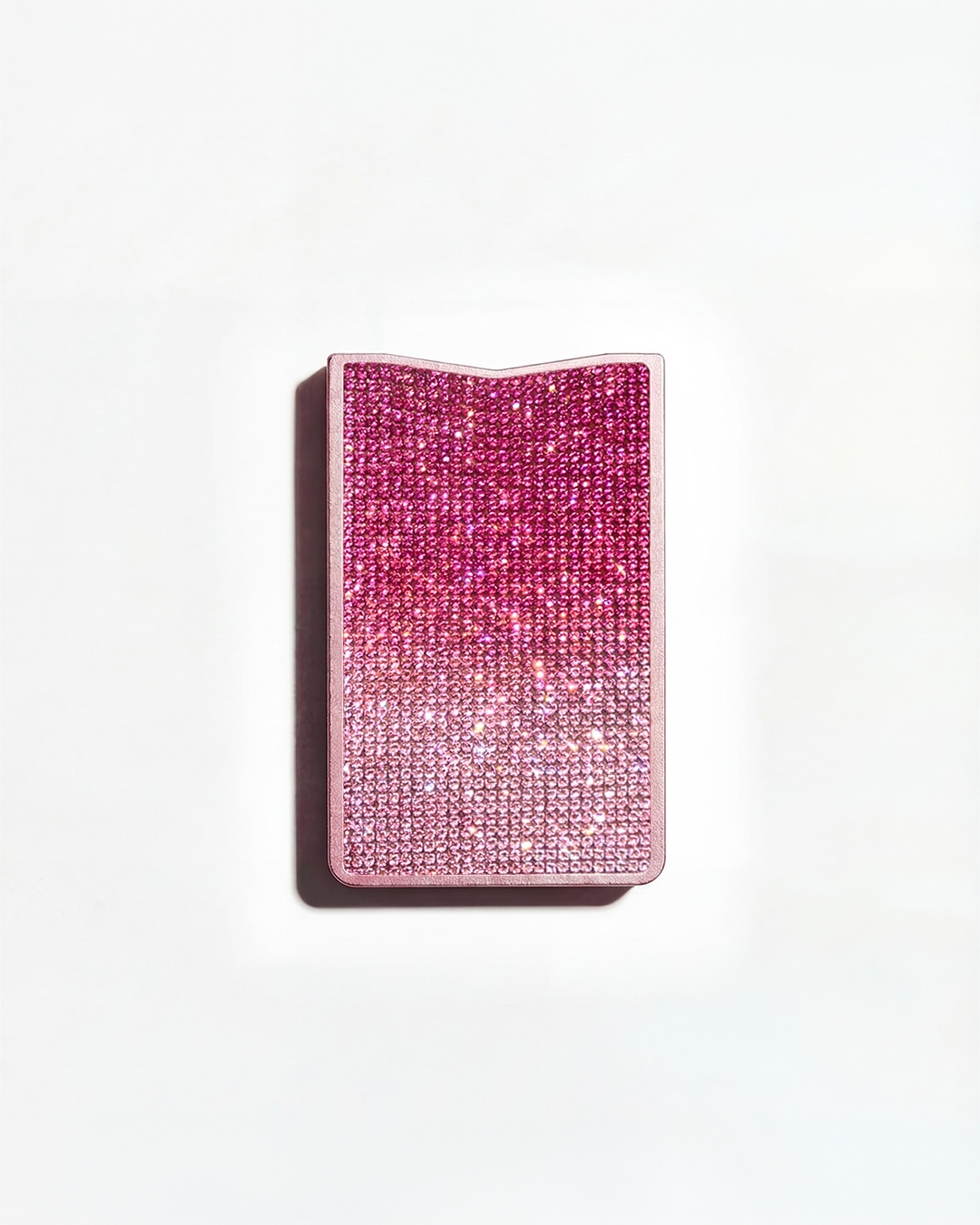 NETIC Crystal Wallet front view, pink ombré glass crystals, slim compact cardholder, Italian leather, white background