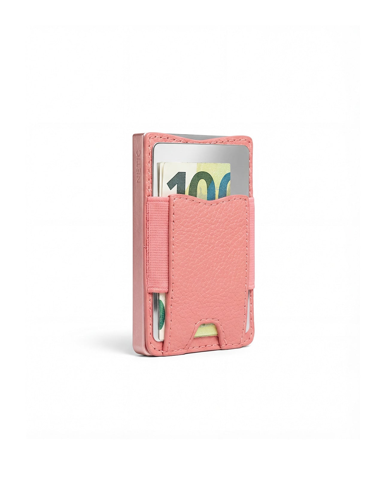 NETIC Crystal Wallet pink Italian leather sleeve with banknote and card slot, slim compact wallet for women