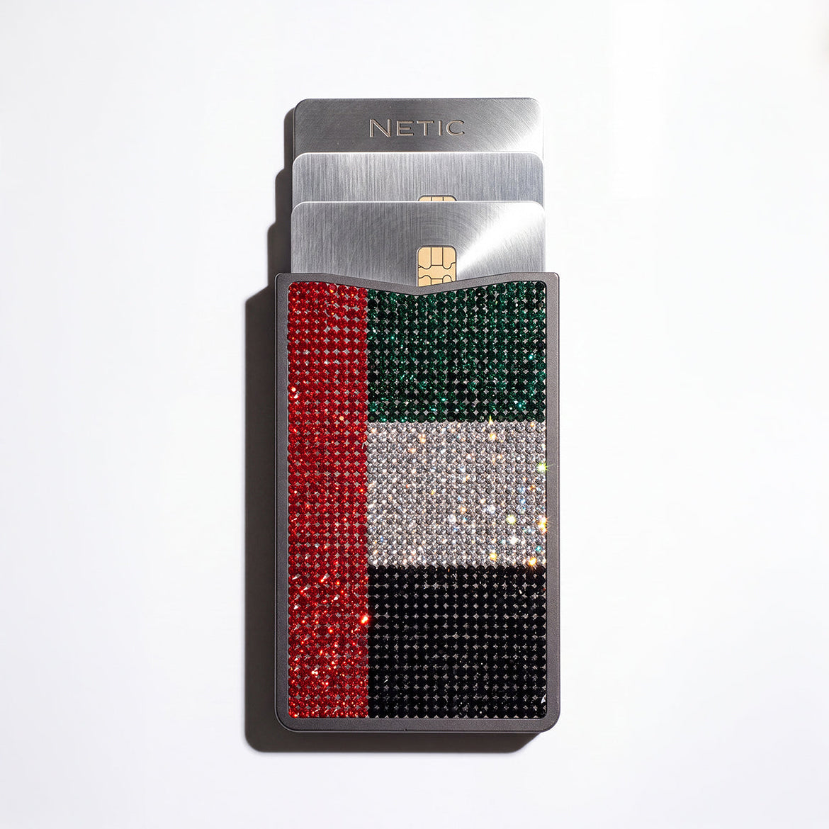 NETIC Crystal Wallet Proud UAE Edition — crystals in the colours of the UAE flag